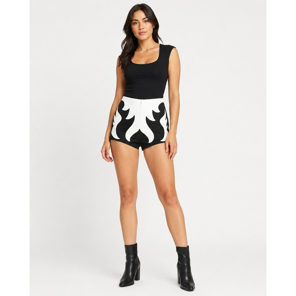 Club Exx Flame Shorts S Black White O-Ring Zip Rave Festival Booty Hot Pants
